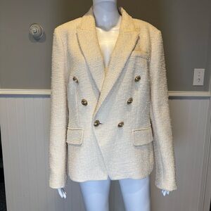 L'AGENCE Ivory Textured Blazer with Gold Buttons